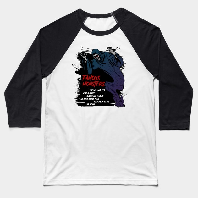 FAMOUS MONSTERS Baseball T-Shirt by theanomalius_merch